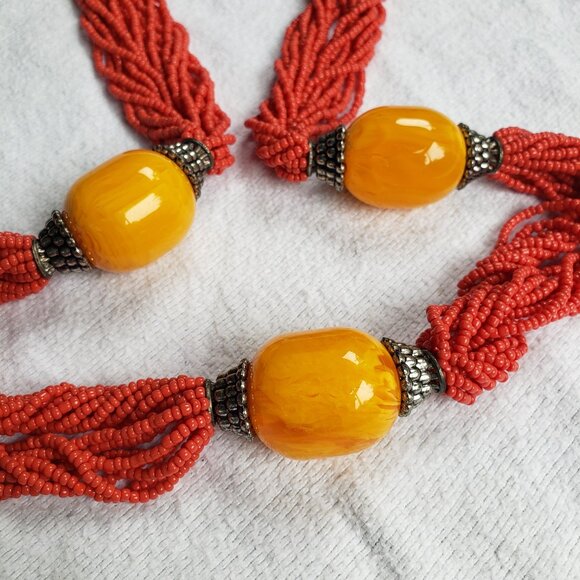 Faux Egg Yolk Amber African Trade Beads Necklace - Picture 2 of 5